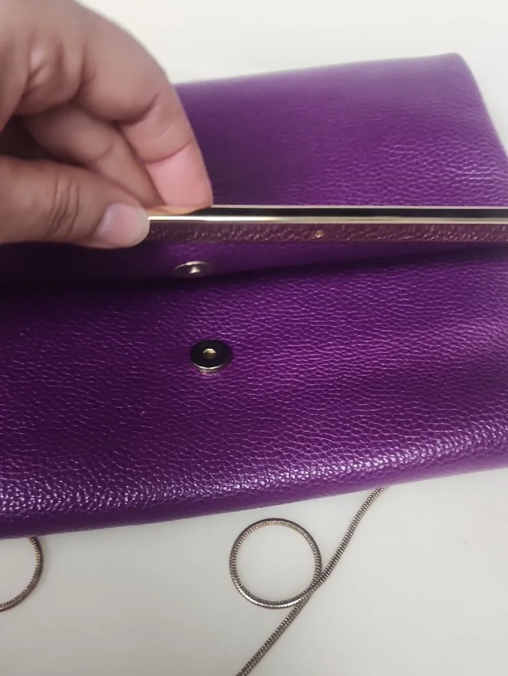 Carolina Herrera Purple Leather Clutch with Silver Chain
